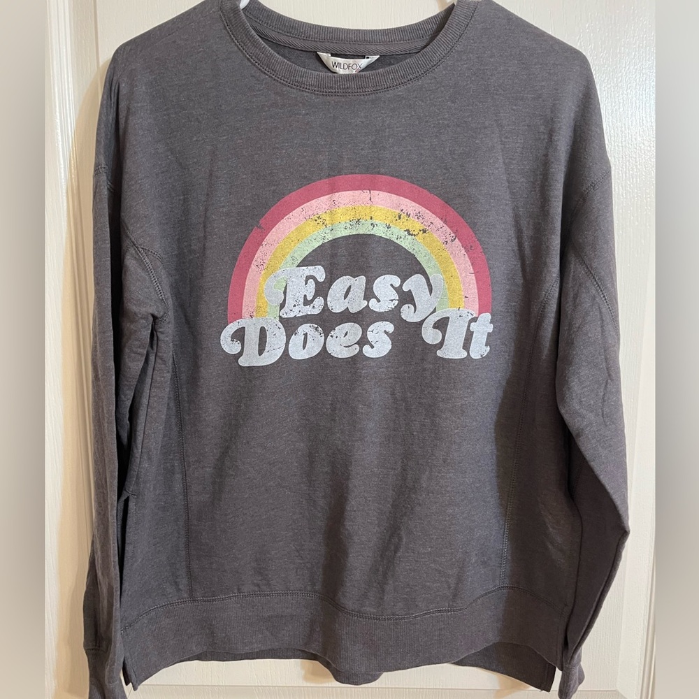 Wildfox Charcoal Sweatshirt with Rainbow Graphic